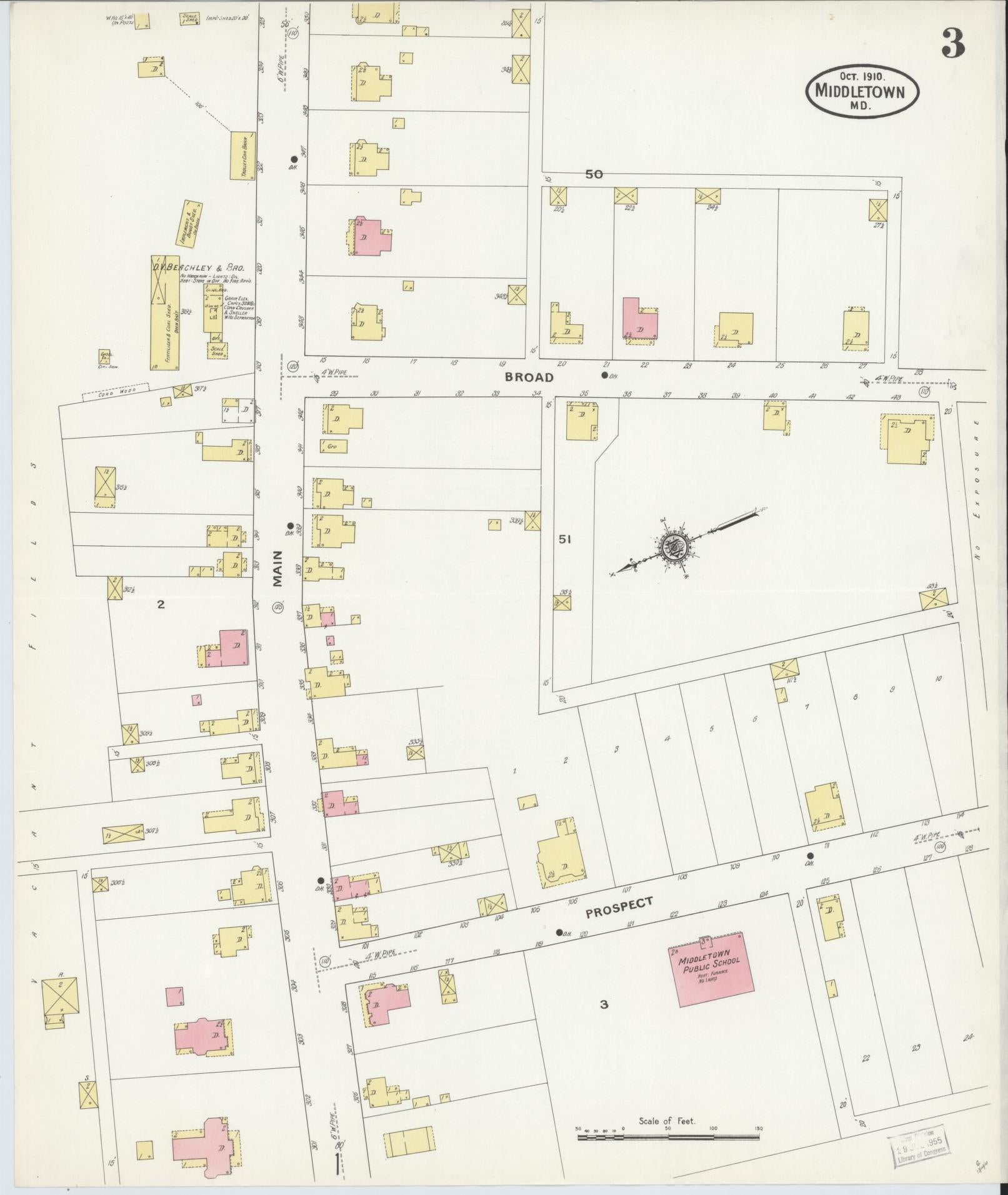 Sanborn Fire Insurance Map from Middletown, Frederick County, Maryland (1910), Sheet #0003 - Historic Sanborn Fire Insurance Map Print, vintage old map wall art