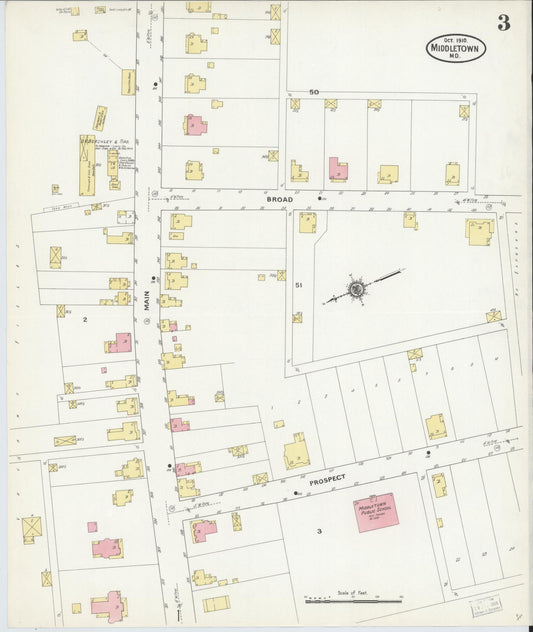 Sanborn Fire Insurance Map from Middletown, Frederick County, Maryland (1910), Sheet #0003 - Historic Sanborn Fire Insurance Map Print, vintage old map wall art