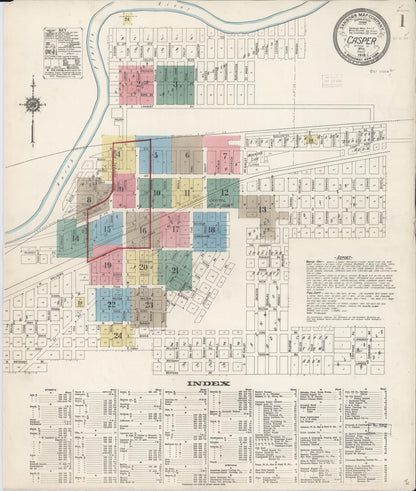 Sanborn Fire Insurance Map from Casper, Natrona County, Wyoming (1918), Sheet #0001 - Complete Map Set gallery image, historic Sanborn map, vintage wall art, Wyoming Wyoming