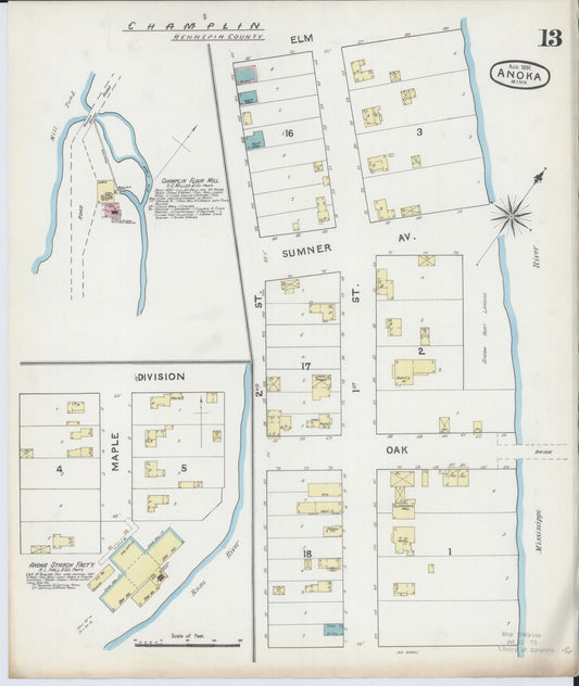 Sanborn Fire Insurance Map from Anoka, Anoka County, Minnesota (1891), Sheet #0013 - Historic Sanborn Fire Insurance Map Print, vintage old map wall art, antique decor, genealogy gift, Minnesota Minnesota map