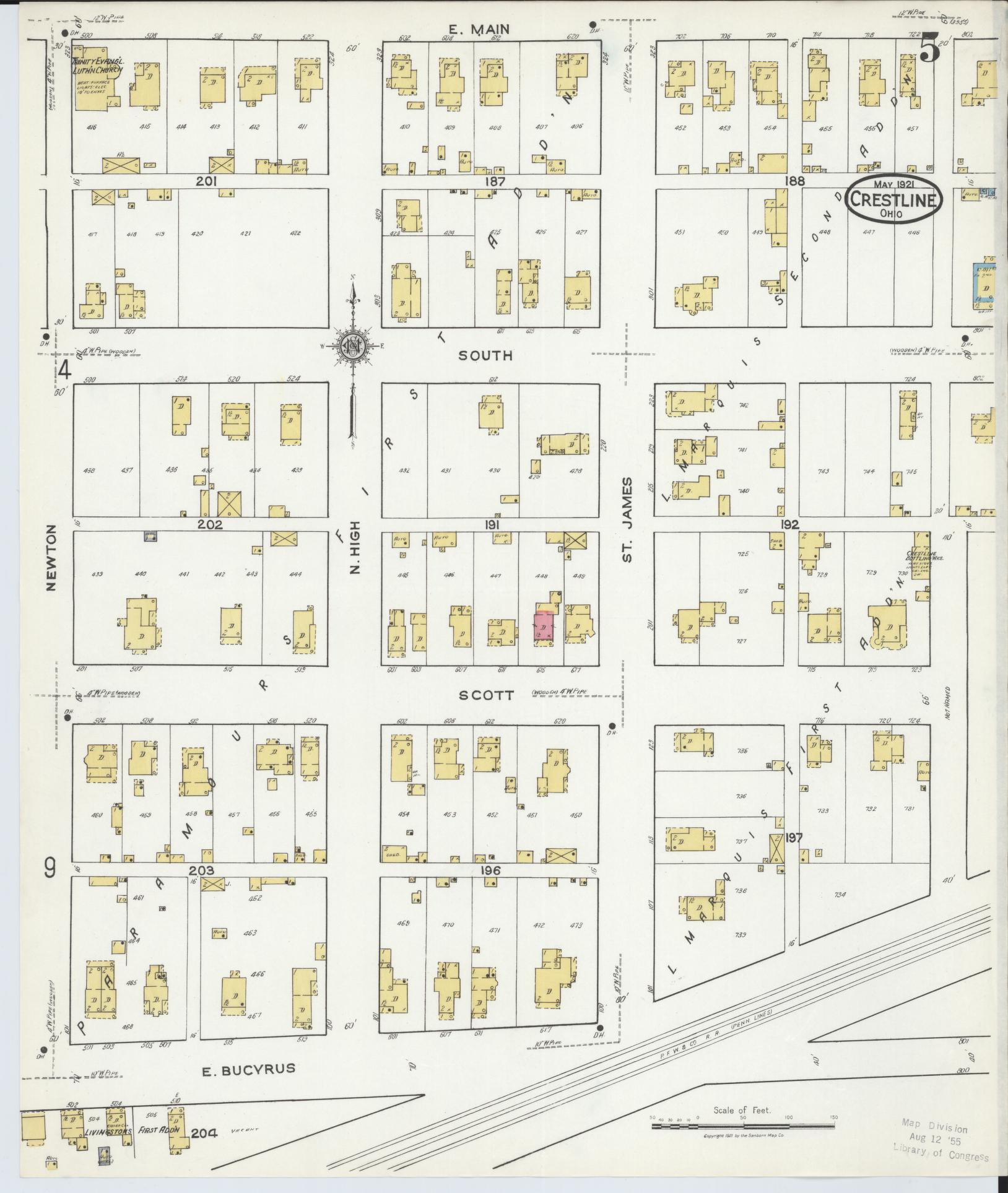 Sanborn Fire Insurance Map from Crestline, Crawford County, Ohio (1921), Sheet #0005 - Historic Sanborn Fire Insurance Map Print, vintage old map wall art, antique decor, genealogy gift, Ohio Ohio map