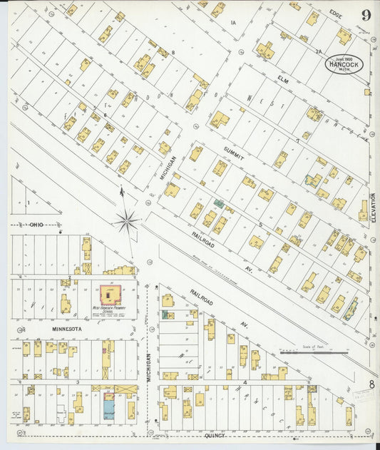 Sanborn Fire Insurance Map from Houghton, Houghton County, Michigan (1900), Sheet #0009 - Historic Sanborn Fire Insurance Map Print, vintage old map wall art, antique decor, genealogy gift, Michigan Michigan map