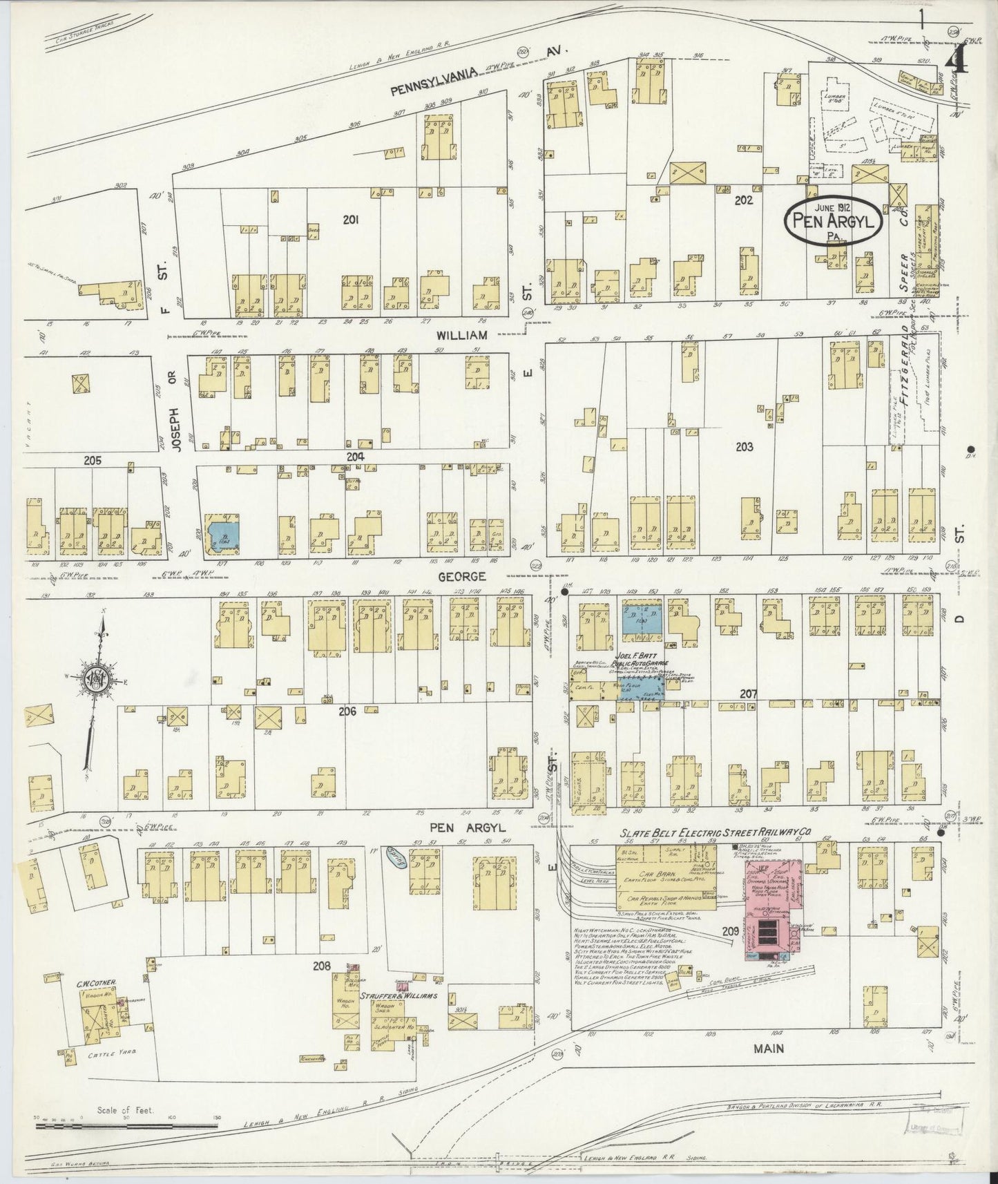 Sanborn Fire Insurance Map from Pen Argyl, Northampton County, Pennsylvania (1912), Sheet #0004 - Complete Map Set gallery image, historic Sanborn map, vintage wall art, Pennsylvania Pennsylvania