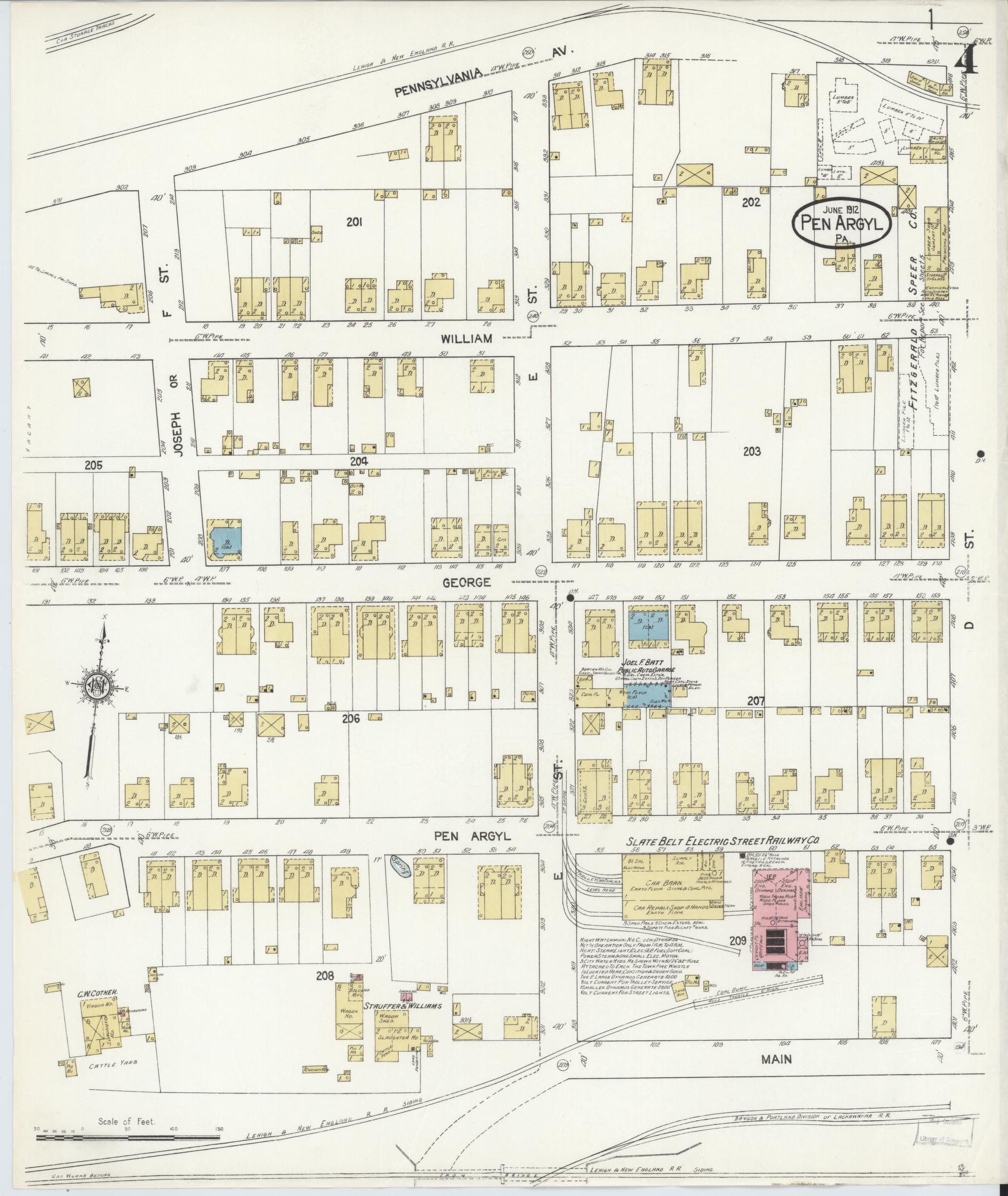 Sanborn Fire Insurance Map from Pen Argyl, Northampton County, Pennsylvania (1912), Sheet #0004 - Complete Map Set gallery image, historic Sanborn map, vintage wall art, Pennsylvania Pennsylvania