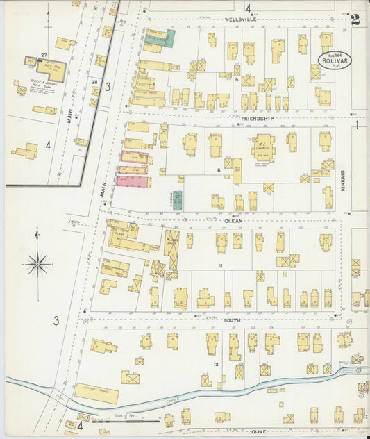 Sanborn Fire Insurance Map from Bolivar, Allegany County, New York (1904), Sheet #0002 - Historic Sanborn Fire Insurance Map Print, vintage old map wall art, antique decor, genealogy gift, New York New York map