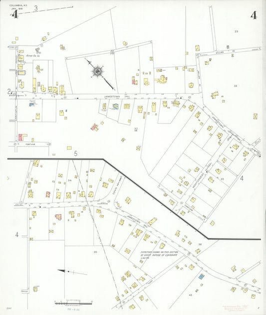 Sanborn Fire Insurance Map from Columbia, Adair County, Kentucky (1941), Sheet #0004 - Historic Sanborn Fire Insurance Map Print, vintage old map wall art, antique decor, genealogy gift, Kentucky Kentucky map