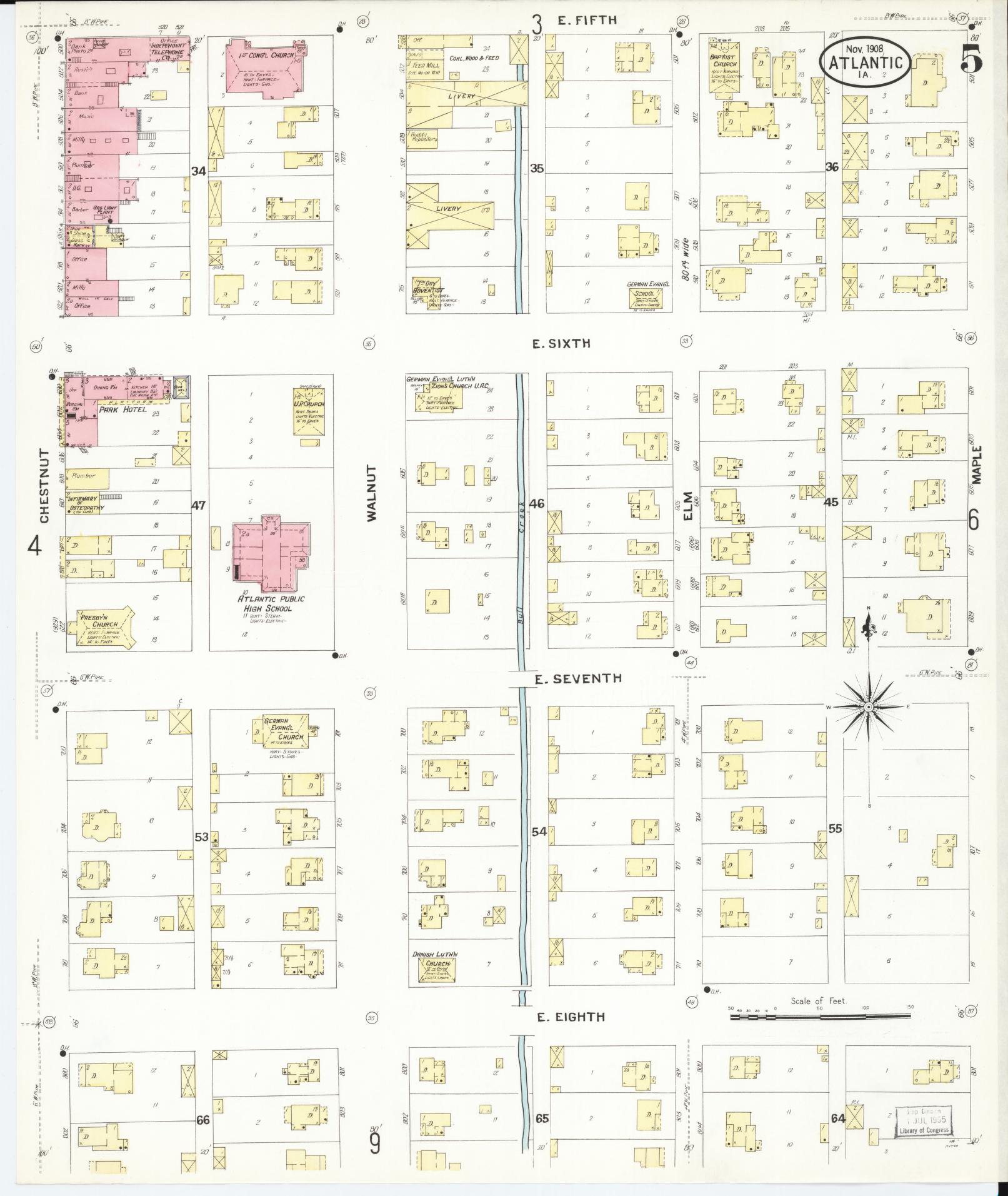 Sanborn Fire Insurance Map from Atlantic, Cass County, Iowa (1908), Sheet #0005 - Historic Sanborn Fire Insurance Map Print, vintage old map wall art