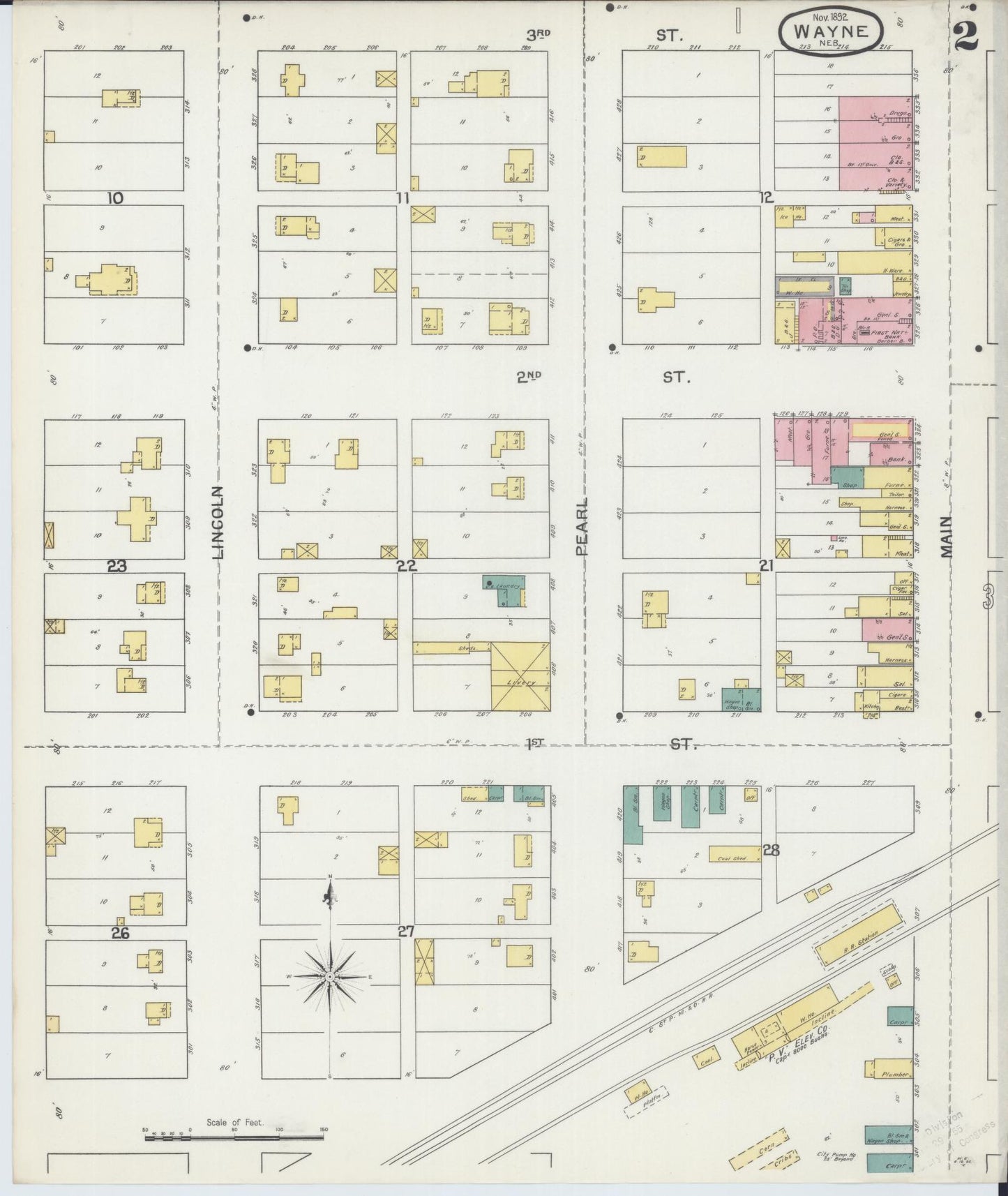 Sanborn Fire Insurance Map from Wayne, Wayne County, Nebraska (1892), Sheet #0002 - Complete Map Set gallery image, historic Sanborn map, vintage wall art, Nebraska Nebraska