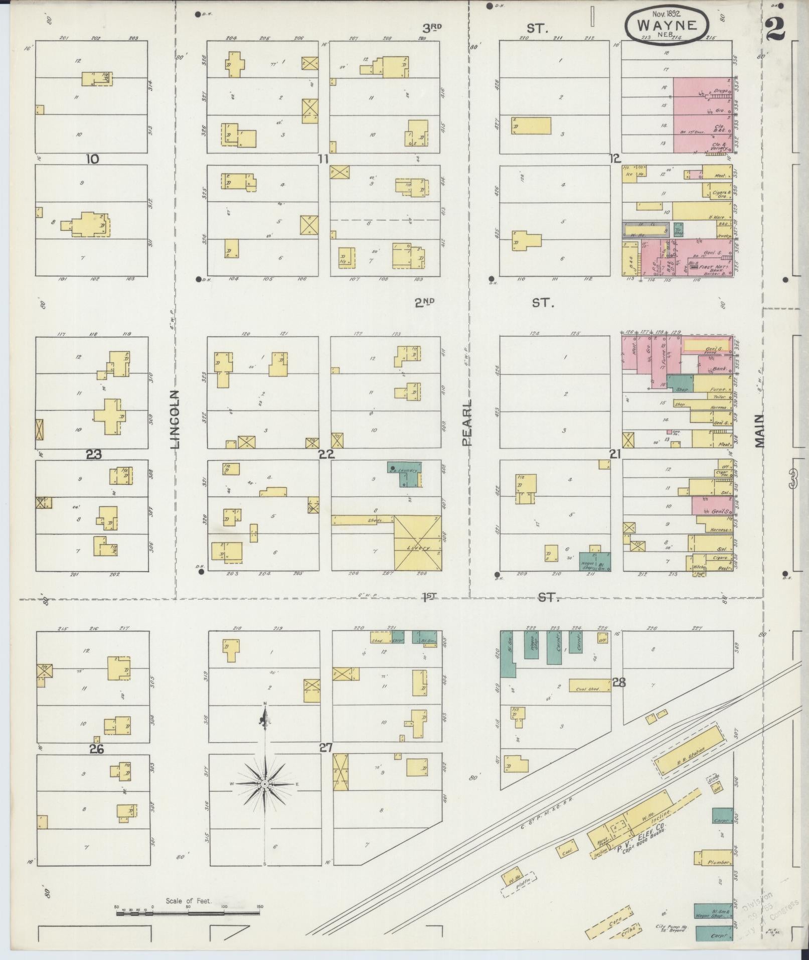 Sanborn Fire Insurance Map from Wayne, Wayne County, Nebraska (1892), Sheet #0002 - Complete Map Set gallery image, historic Sanborn map, vintage wall art, Nebraska Nebraska
