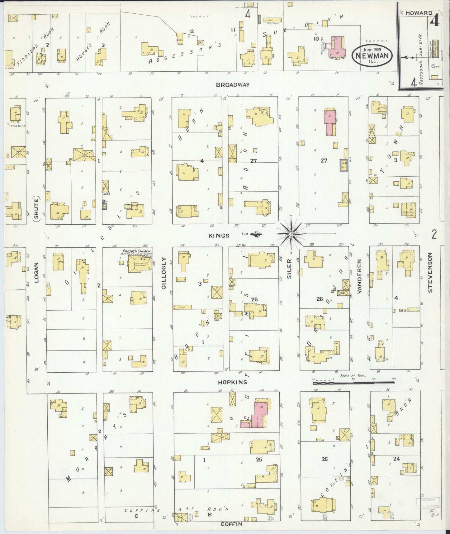 Sanborn Fire Insurance Map from Newman, Douglas County, Illinois (1909), Sheet #0004 - Complete Map Set gallery image, historic Sanborn map, vintage wall art, Illinois Illinois