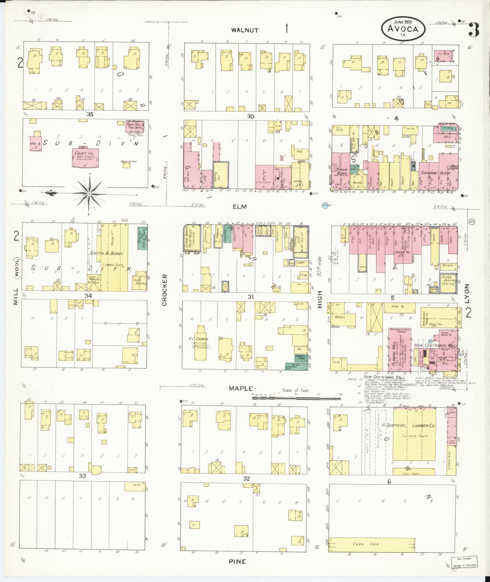 Sanborn Fire Insurance Map from Avoca, Pottawattamie County, Iowa (1909), Sheet #0003 - Historic Sanborn Fire Insurance Map Print, vintage old map wall art
