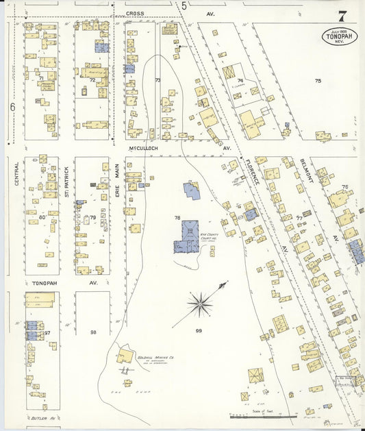 Sanborn Fire Insurance Map from Tonopah, Nye County, Nevada (1909), Sheet #0007 - Historic Sanborn Fire Insurance Map Print, vintage old map wall art, antique decor, genealogy gift, Nevada Nevada map