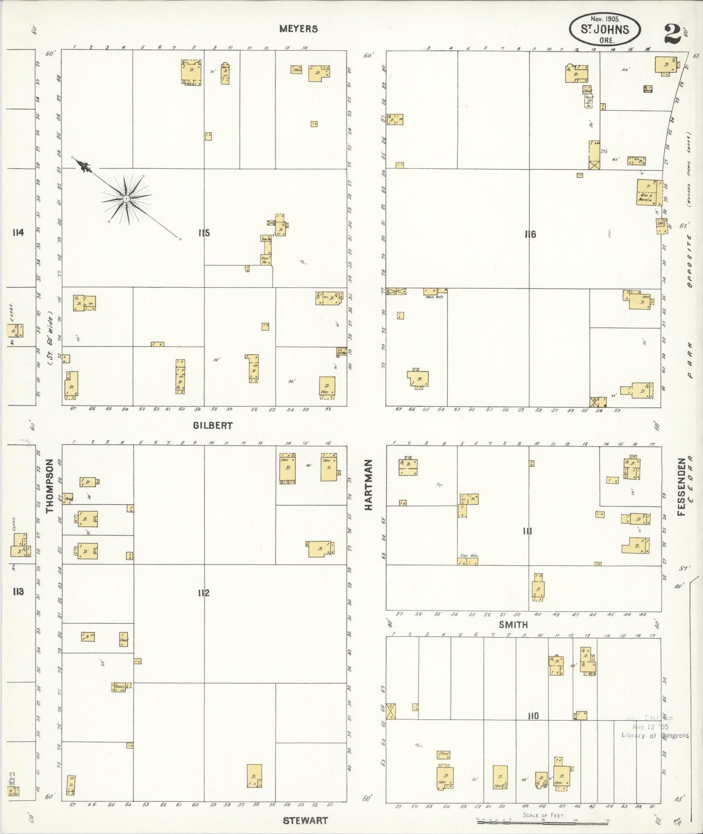 Sanborn Fire Insurance Map from Saint Johns, Multnomah County, Oregon (1905), Sheet #0002 - Historic Sanborn Fire Insurance Map Print, vintage old map wall art, antique decor, genealogy gift, Oregon Oregon map