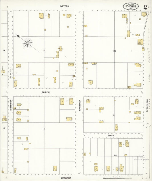 Sanborn Fire Insurance Map from Saint Johns, Multnomah County, Oregon (1905), Sheet #0002 - Historic Sanborn Fire Insurance Map Print, vintage old map wall art, antique decor, genealogy gift, Oregon Oregon map