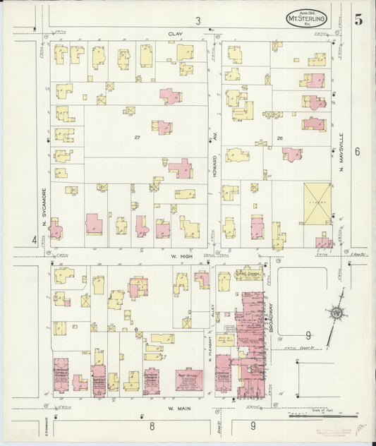 Sanborn Fire Insurance Map from Mount Sterling, Montgomery County, Kentucky (1914), Sheet #0005 - Historic Sanborn Fire Insurance Map Print, vintage old map wall art, antique decor, genealogy gift, Kentucky Kentucky map