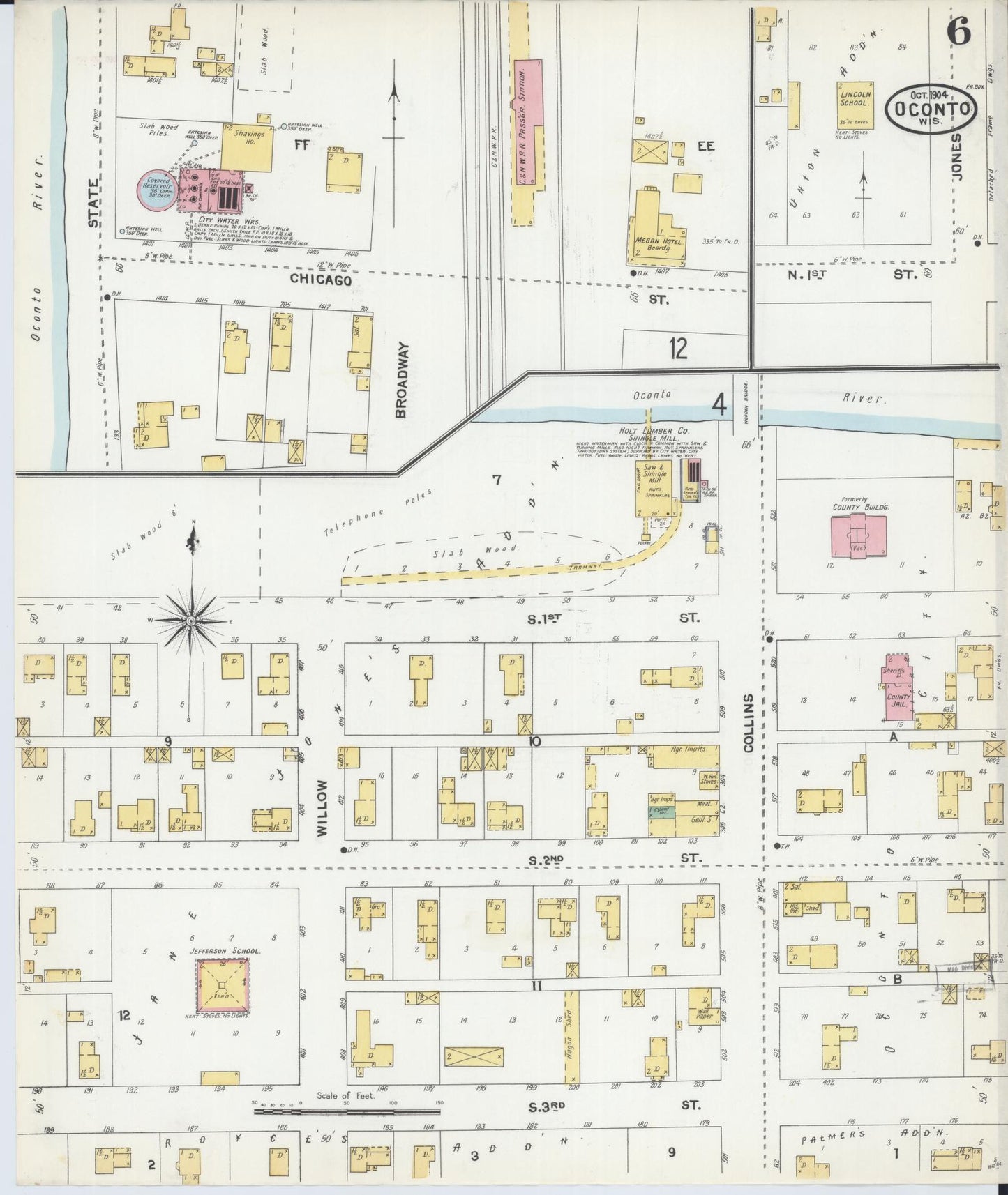 Sanborn Fire Insurance Map from Oconto, Oconto County, Wisconsin (1904), Sheet #0006 - Complete Map Set gallery image, historic Sanborn map, vintage wall art, Wisconsin Wisconsin