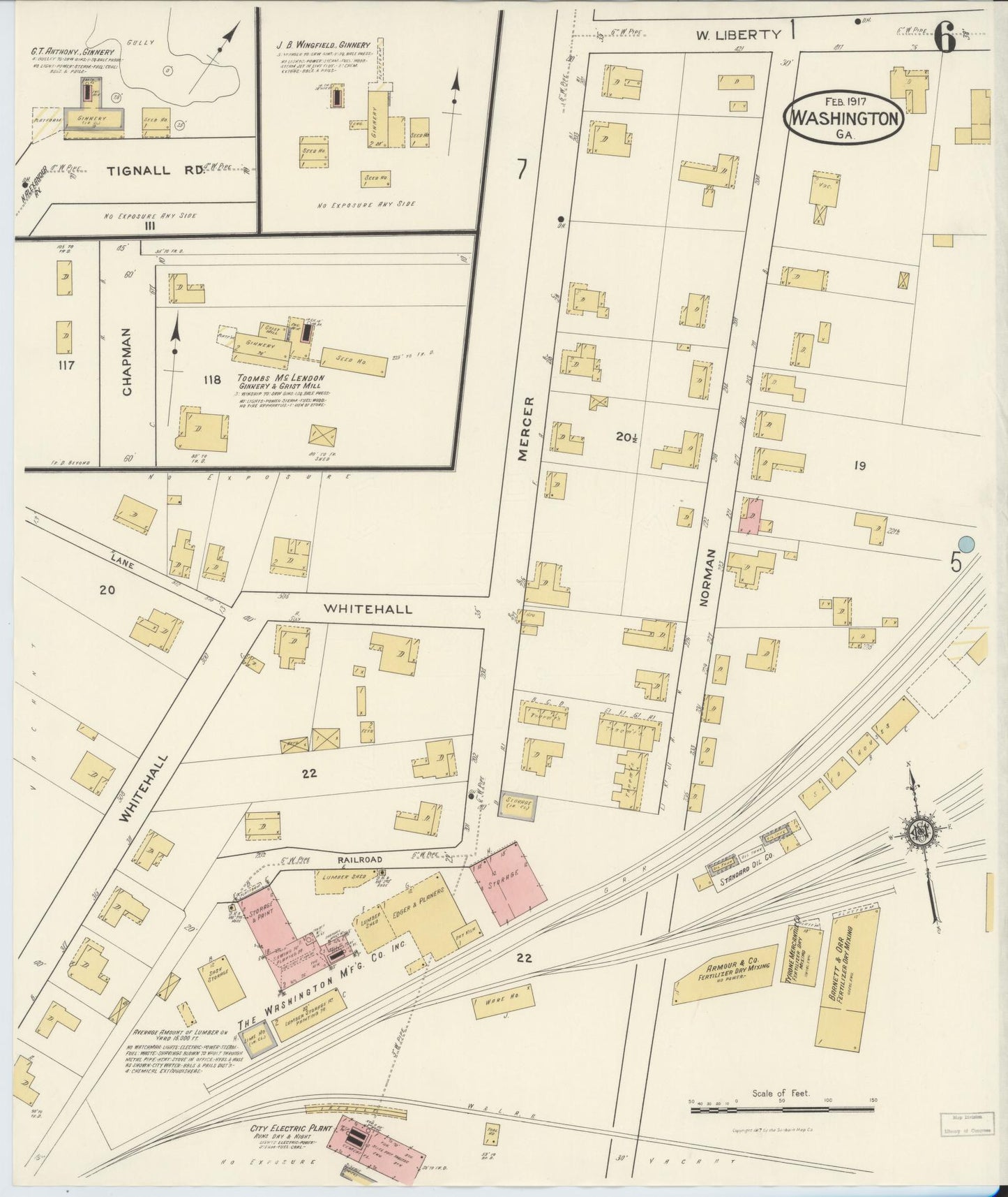 Sanborn Fire Insurance Map from Washington, Wilkes County, Georgia (1917), Sheet #0006 - Historic Sanborn Fire Insurance Map Print, vintage old map wall art, antique decor, genealogy gift, Washington Washington map
