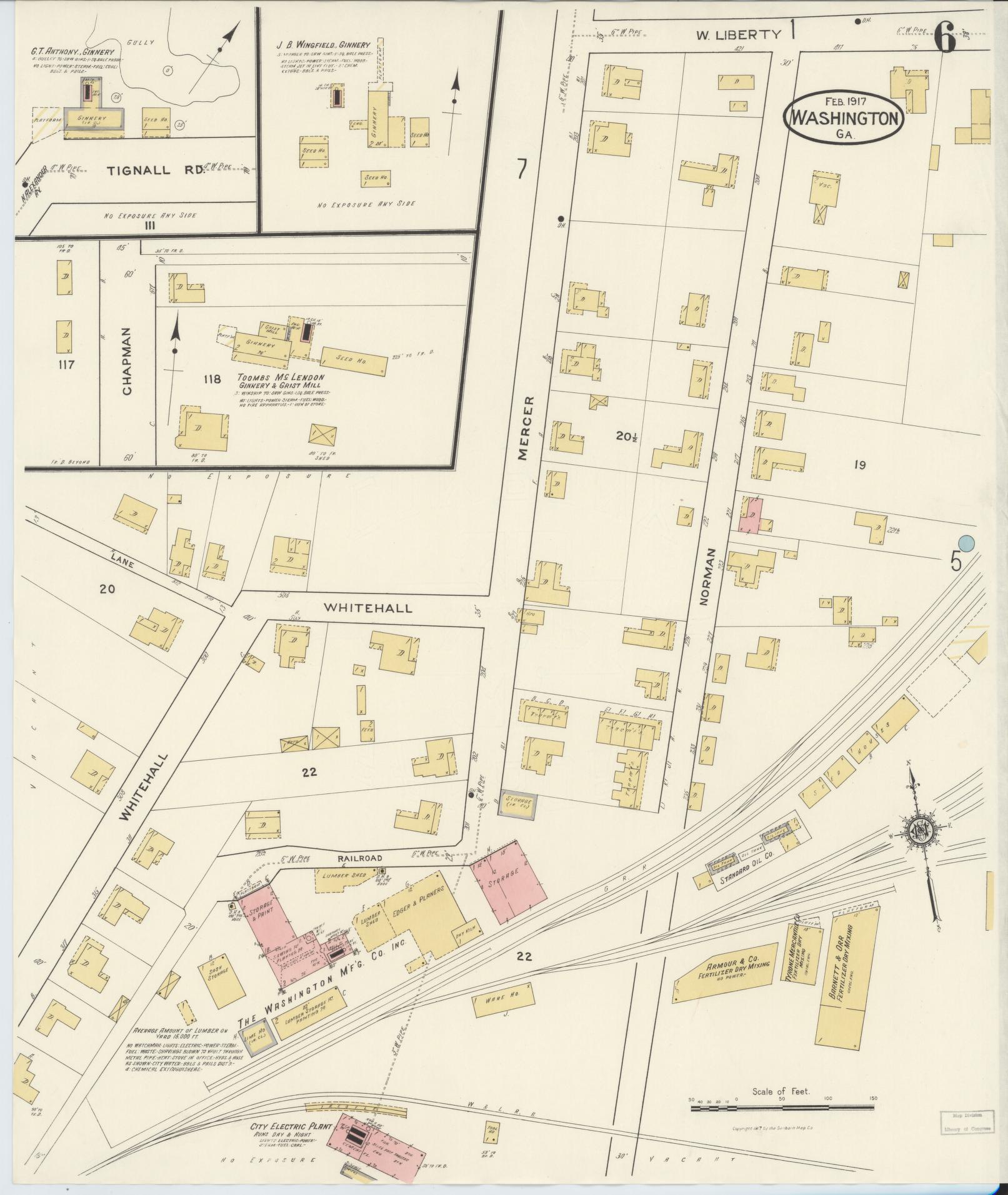 Sanborn Fire Insurance Map from Washington, Wilkes County, Georgia (1917), Sheet #0006 - Historic Sanborn Fire Insurance Map Print, vintage old map wall art, antique decor, genealogy gift, Washington Washington map