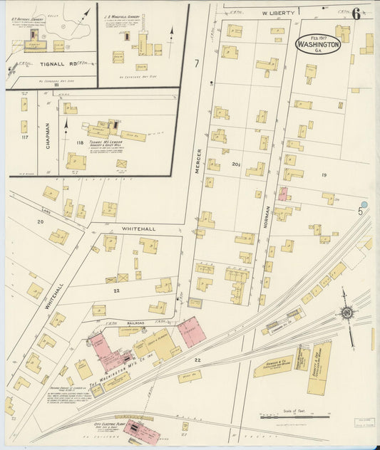 Sanborn Fire Insurance Map from Washington, Wilkes County, Georgia (1917), Sheet #0006 - Historic Sanborn Fire Insurance Map Print, vintage old map wall art, antique decor, genealogy gift, Washington Washington map