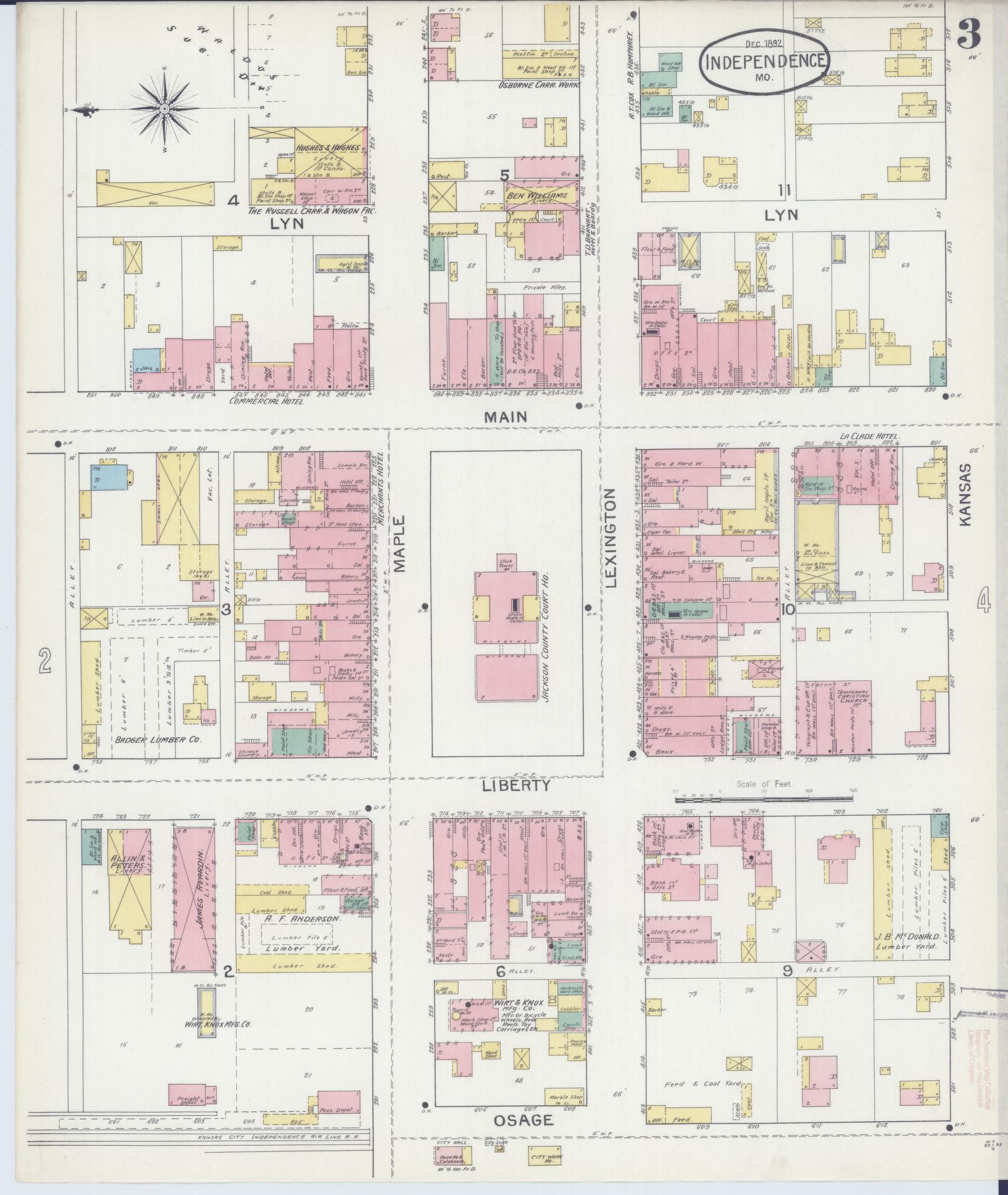 Sanborn Fire Insurance Map from Independence, Jackson County, Missouri (1892), Sheet #0003 - Complete Map Set gallery image, historic Sanborn map, vintage wall art, Missouri Missouri