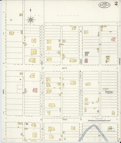Sanborn Fire Insurance Map from Buffalo, Johnson County, Wyoming (1908), Sheet #0002 - Complete Map Set gallery image, historic Sanborn map, vintage wall art, Wyoming Wyoming