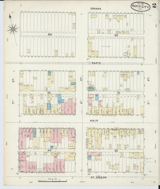 Sanborn Fire Insurance Map from Rapid City, Pennington County, South Dakota (1891), Sheet #0002 - Historic Sanborn Fire Insurance Map Print, vintage old map wall art, antique decor, genealogy gift, South Dakota South Dakota map