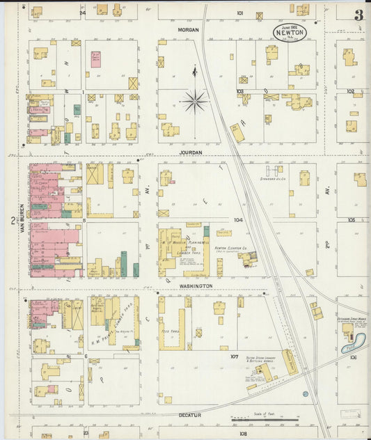 Sanborn Fire Insurance Map from Newton, Jasper County, Illinois (1902), Sheet #0003 - Historic Sanborn Fire Insurance Map Print, vintage old map wall art, antique decor, genealogy gift, Illinois Illinois map