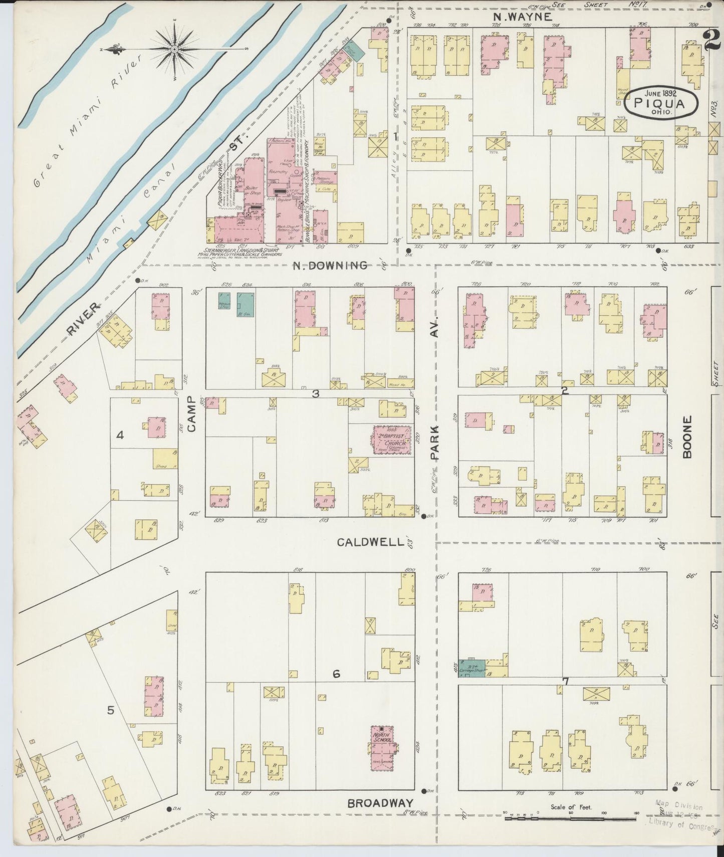 Sanborn Fire Insurance Map from Piqua, Miami County, Ohio (1892), Sheet #0002 - Complete Map Set gallery image, historic Sanborn map, vintage wall art, Ohio Ohio