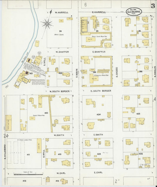 Sanborn Fire Insurance Map from Cleburne, Johnson County, Texas (1904), Sheet #0003 - Historic Sanborn Fire Insurance Map Print, vintage old map wall art, antique decor, genealogy gift, Texas Texas map