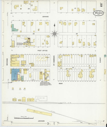 Sanborn Fire Insurance Map from Weimar, Colorado County, Texas (1907), Sheet #0002 - Complete Map Set gallery image, historic Sanborn map, vintage wall art, Texas Texas