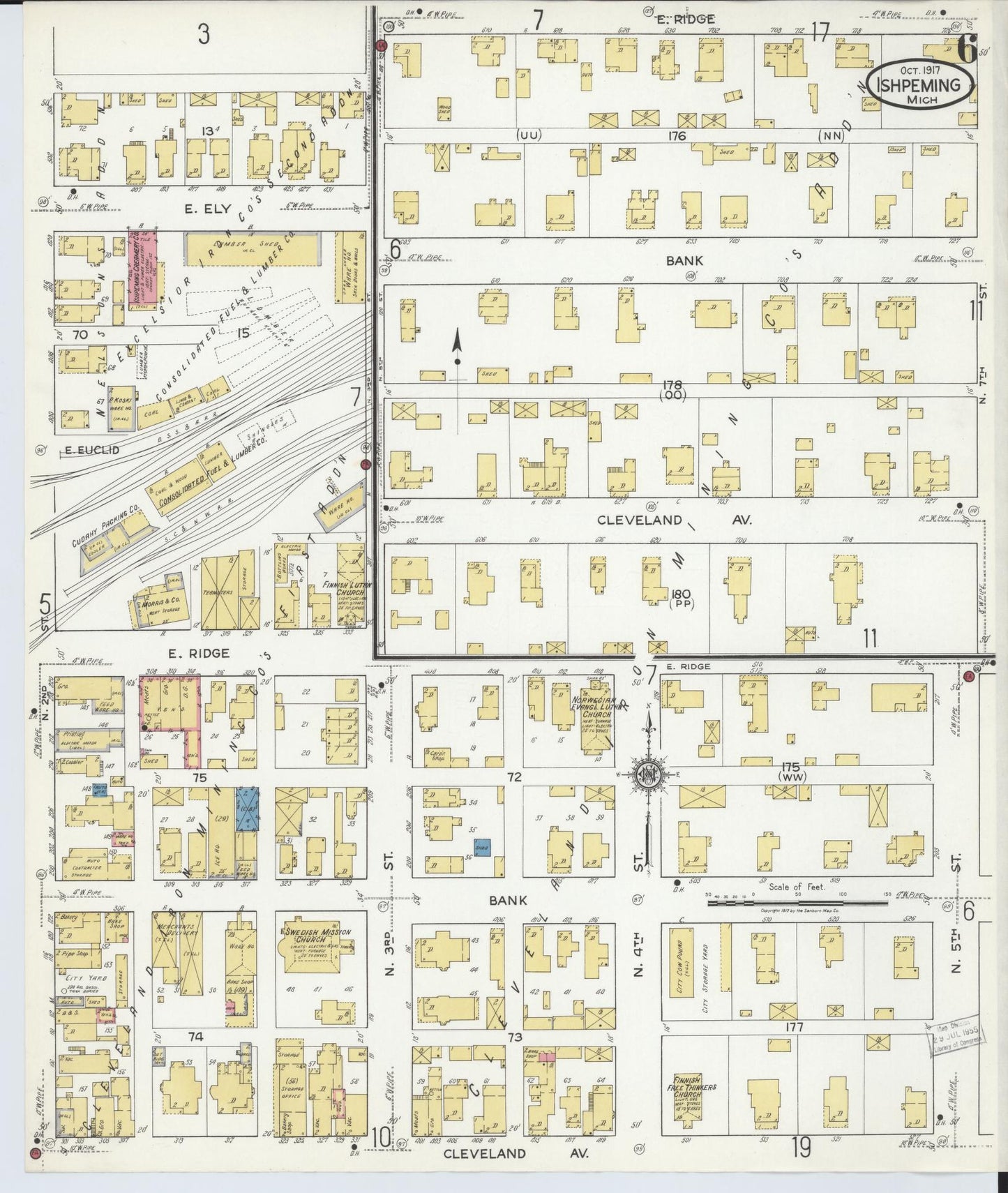 Sanborn Fire Insurance Map from Ishpeming, Marquette County, Michigan (1917), Sheet #0006 - Complete Map Set gallery image, historic Sanborn map, vintage wall art, Michigan Michigan