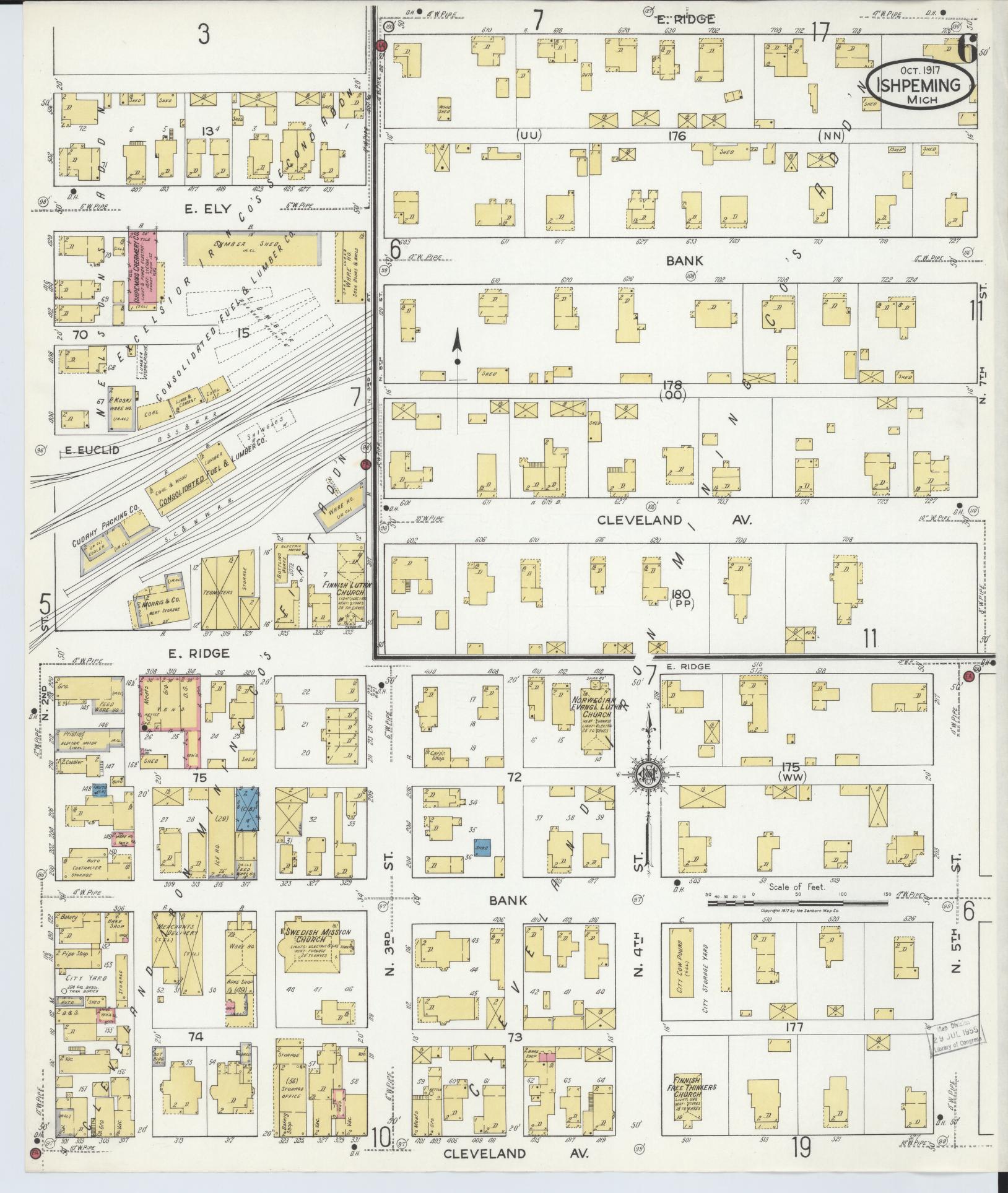 Sanborn Fire Insurance Map from Ishpeming, Marquette County, Michigan (1917), Sheet #0006 - Complete Map Set gallery image, historic Sanborn map, vintage wall art, Michigan Michigan