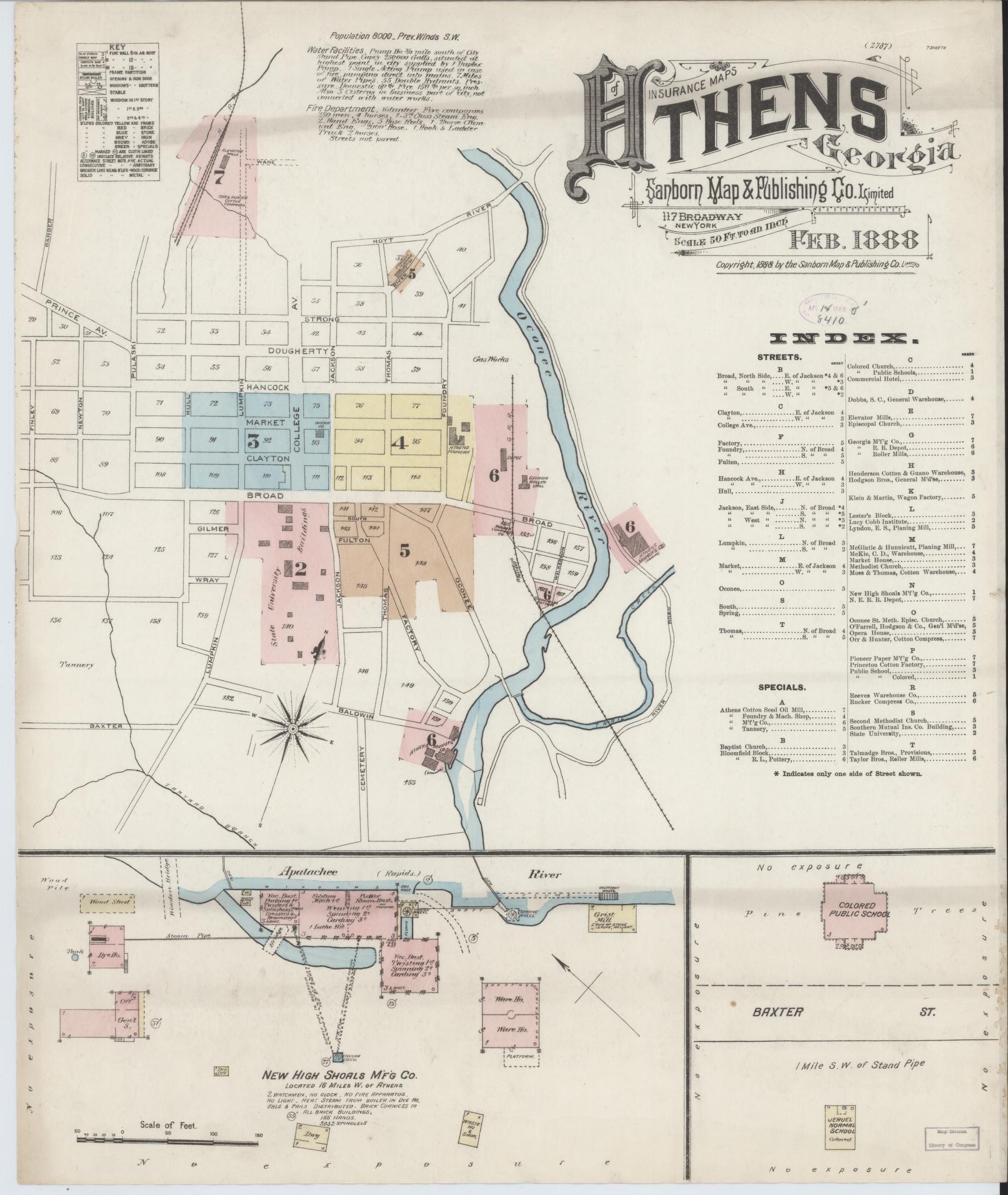 Sanborn Fire Insurance Map from Athens, Clarke County, Georgia (1888), Sheet #0001 - Historic Sanborn Fire Insurance Map Print, vintage old map wall art, antique decor, genealogy gift, Georgia Georgia map