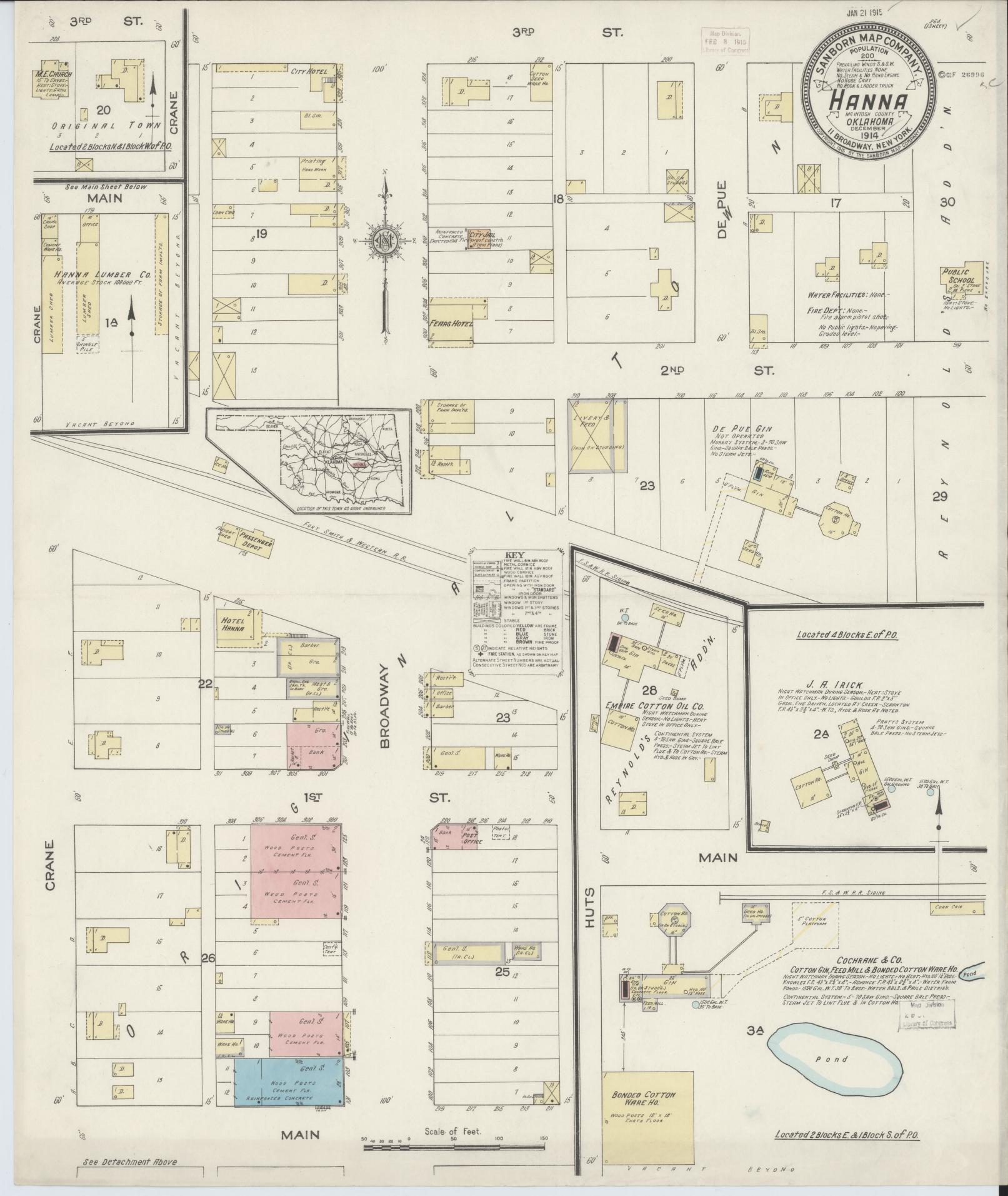Sanborn Fire Insurance Map from Hanna, McIntosch County, Oklahoma (1914), Sheet #0001 - Historic Sanborn Fire Insurance Map Print, vintage old map wall art, antique decor, genealogy gift, Oklahoma Oklahoma map
