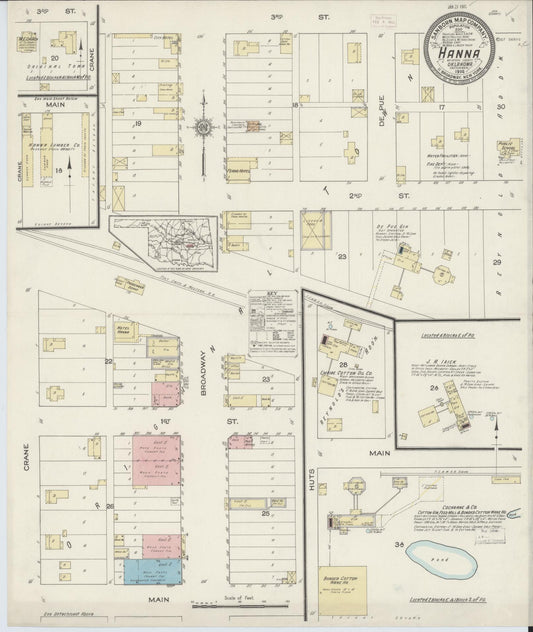 Sanborn Fire Insurance Map from Hanna, McIntosch County, Oklahoma (1914), Sheet #0001 - Historic Sanborn Fire Insurance Map Print, vintage old map wall art, antique decor, genealogy gift, Oklahoma Oklahoma map