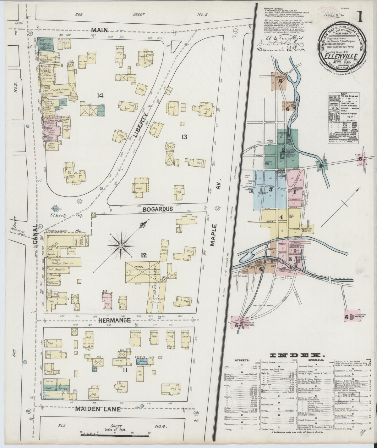 Sanborn Fire Insurance Map from Ellenville, Ulster County, New York (1889), Sheet #0001 - Complete Map Set gallery image, historic Sanborn map, vintage wall art, New York New York