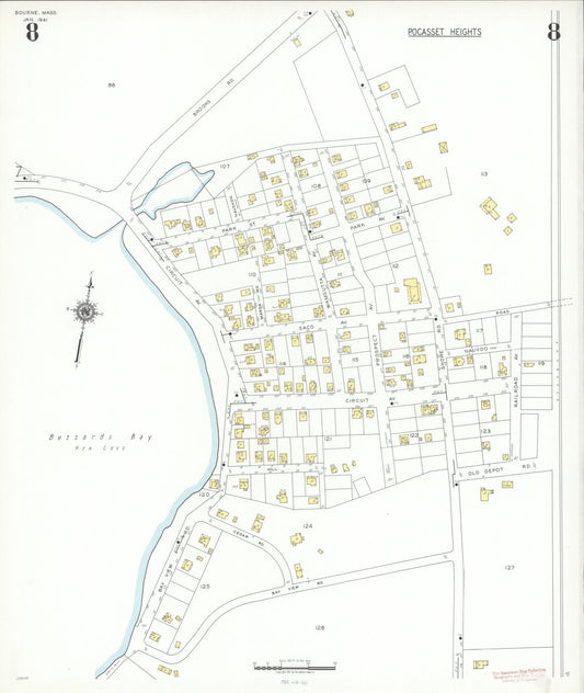Sanborn Fire Insurance Map from Bourne, Barnstable County, Massachusetts (1941), Sheet #0008 - Historic Sanborn Fire Insurance Map Print, vintage old map wall art, antique decor, genealogy gift, Massachusetts Massachusetts map
