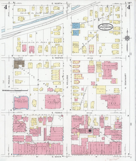Sanborn Fire Insurance Map from Galesburg, Knox County, Illinois (1927), Sheet #0004 - Historic Sanborn Fire Insurance Map Print, vintage old map wall art, antique decor, genealogy gift, Illinois Illinois map