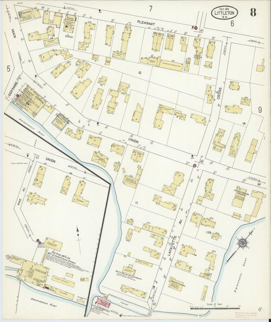 Sanborn Fire Insurance Map from Littleton, Grafton County, New Hampshire (1912), Sheet #0008 - Historic Sanborn Fire Insurance Map Print, vintage old map wall art, antique decor, genealogy gift, New Hampshire New Hampshire map