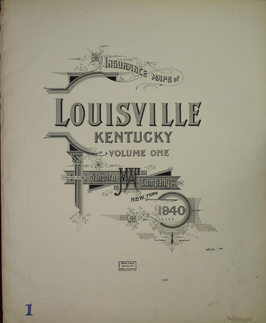 Sanborn Fire Insurance Map from Louisville, Jefferson County, Kentucky (1940), Sheet #0001 - Historic Sanborn Fire Insurance Map Print, vintage old map wall art, antique decor, genealogy gift, Kentucky Kentucky map