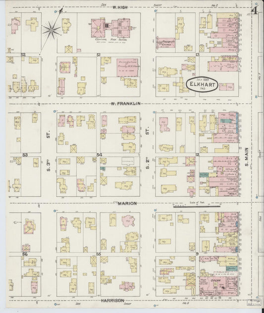 Sanborn Fire Insurance Map from Elkhart, Elkhart County, Indiana (1889), Sheet #0004 - Historic Sanborn Fire Insurance Map Print, vintage old map wall art, antique decor, genealogy gift, Indiana Indiana map