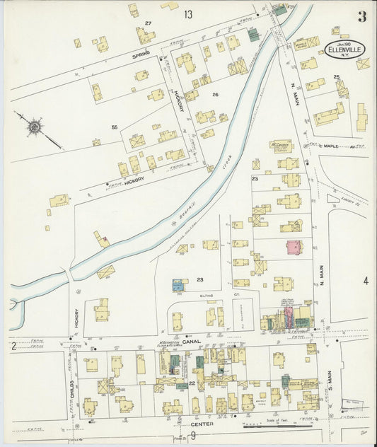 Sanborn Fire Insurance Map from Ellenville, Ulster County, New York (1910), Sheet #0003 - Historic Sanborn Fire Insurance Map Print, vintage old map wall art, antique decor, genealogy gift, New York New York map