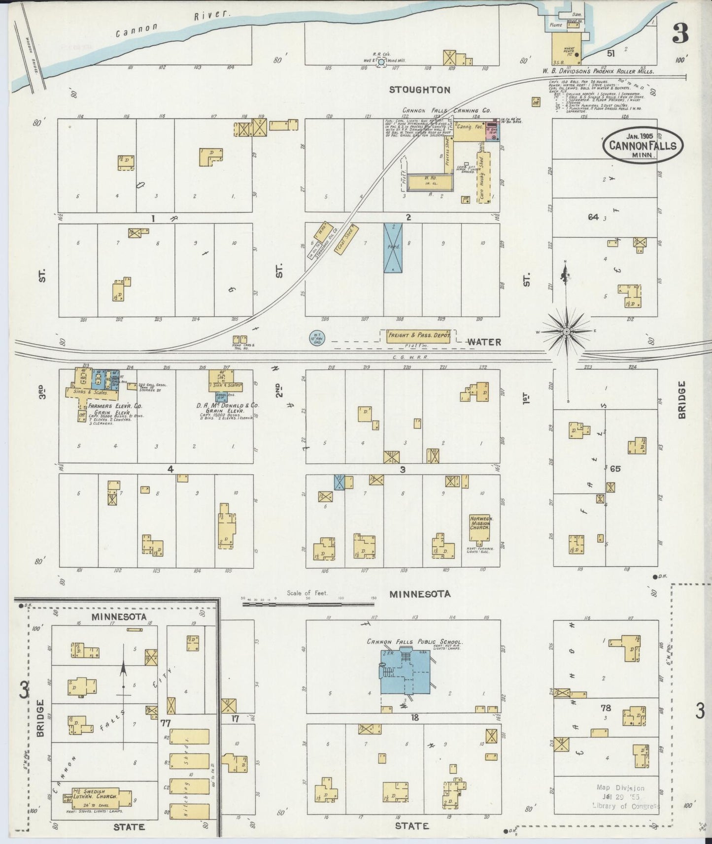 Sanborn Fire Insurance Map from Cannon Falls, Goodhue County, Minnesota (1905), Sheet #0003 - Complete Map Set gallery image, historic Sanborn map, vintage wall art, Minnesota Minnesota