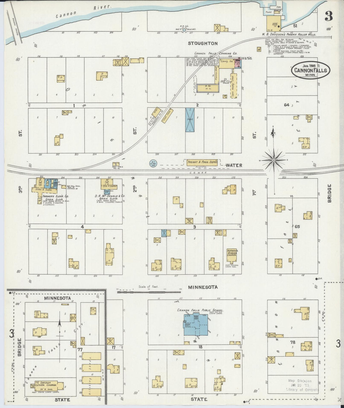 Sanborn Fire Insurance Map from Cannon Falls, Goodhue County, Minnesota (1905), Sheet #0003 - Complete Map Set gallery image, historic Sanborn map, vintage wall art, Minnesota Minnesota