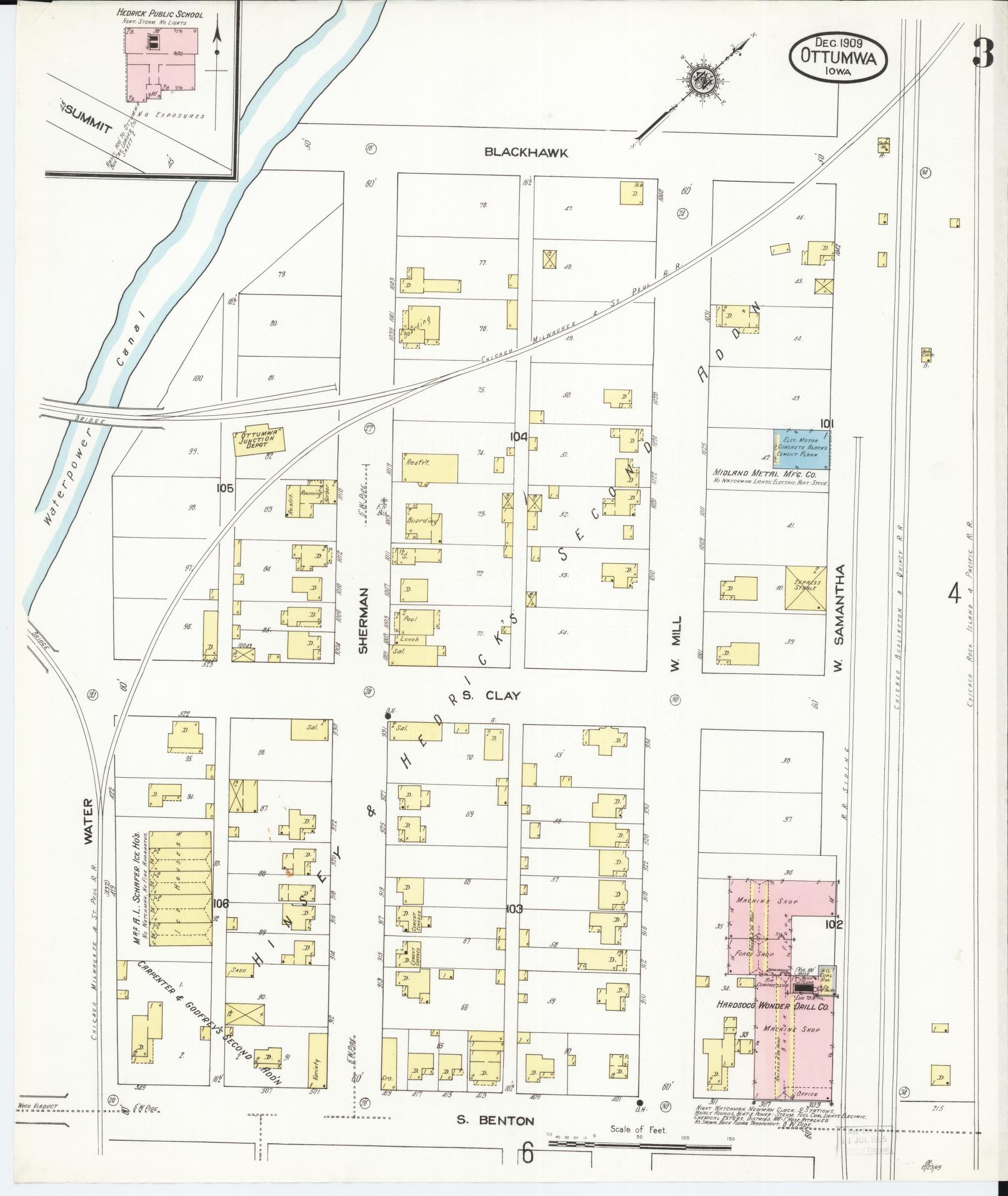 Sanborn Fire Insurance Map from Ottumwa, Wapello County, Iowa (1909), Sheet #0003 - Historic Sanborn Fire Insurance Map Print, vintage old map wall art