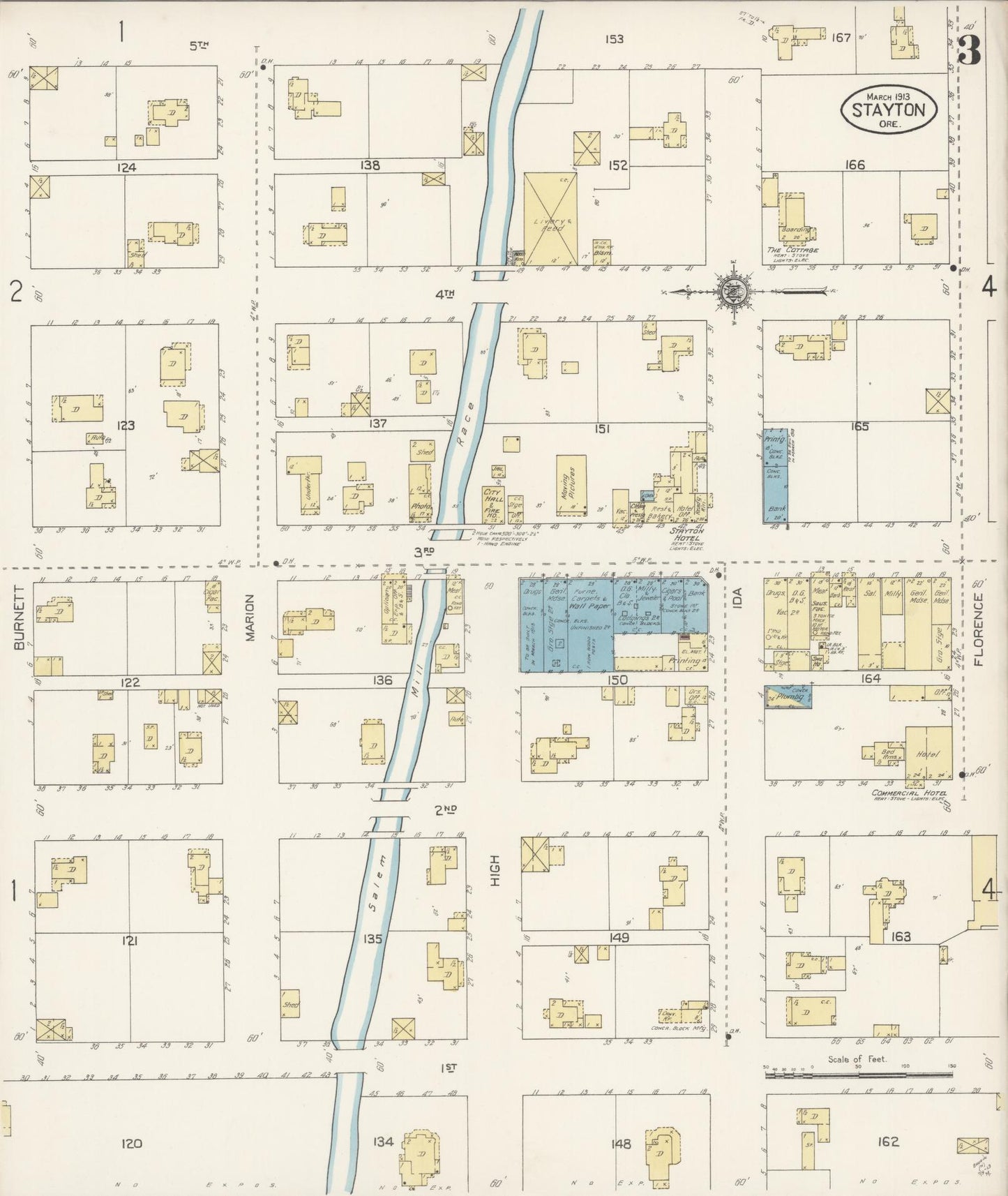 Sanborn Fire Insurance Map from Stayton, Marion County, Oregon (1913), Sheet #0003 - Complete Map Set gallery image, historic Sanborn map, vintage wall art, Oregon Oregon
