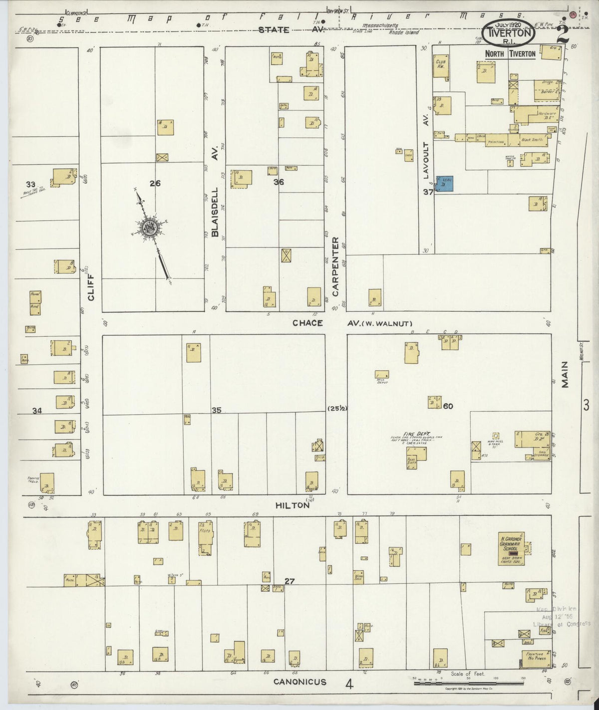 Sanborn Fire Insurance Map from Tiverton, Newport County, Rhode Island (1920), Sheet #0002 - Complete Map Set gallery image, historic Sanborn map, vintage wall art, Rhode Island Rhode Island