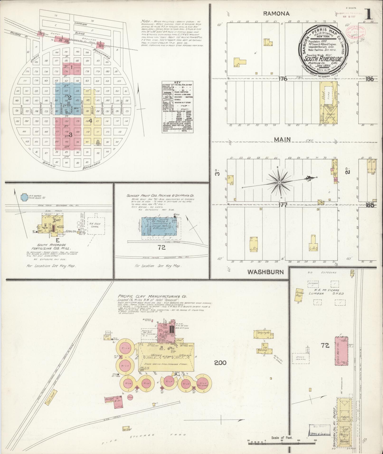 Sanborn Fire Insurance Map from South Riverside, Riverside County, California (1895), Sheet #0001 - Complete Map Set gallery image, historic Sanborn map, vintage wall art, California California