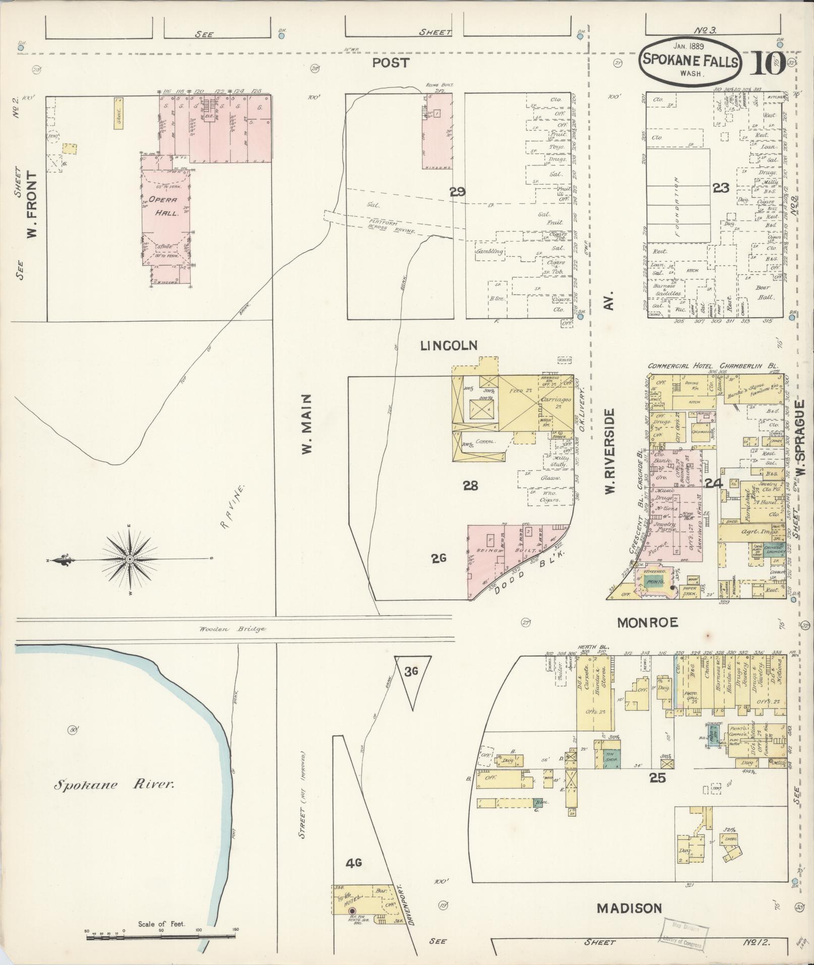Sanborn Fire Insurance Map from Spokane, Spokane County, Washington (1890), Sheet #0010 - Historic Sanborn Fire Insurance Map Print, vintage old map wall art, antique decor, genealogy gift, Washington Washington map