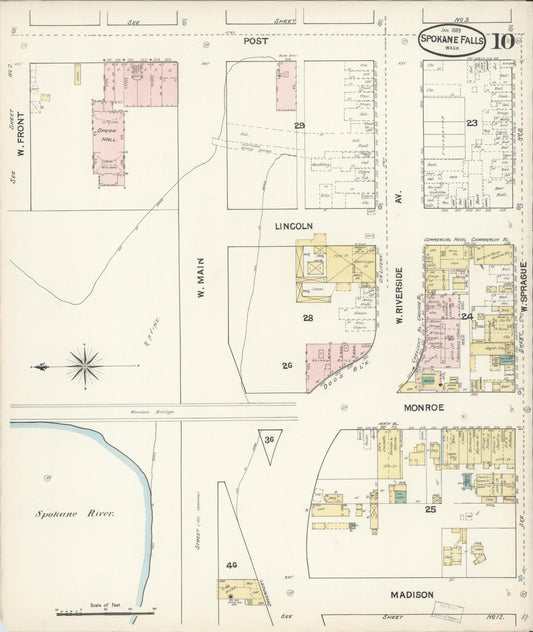 Sanborn Fire Insurance Map from Spokane, Spokane County, Washington (1890), Sheet #0010 - Historic Sanborn Fire Insurance Map Print, vintage old map wall art, antique decor, genealogy gift, Washington Washington map